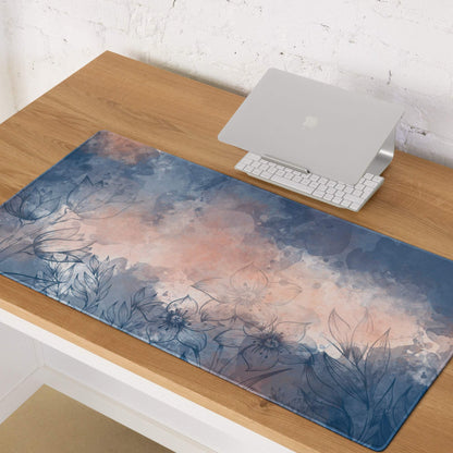 Floral abstract blue peach dream large gaming mouse pad with watercolor gradient and non-slip backing