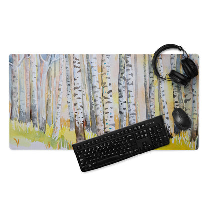 Watercolor birch forest pastel gaming mouse pad with non-slip surface