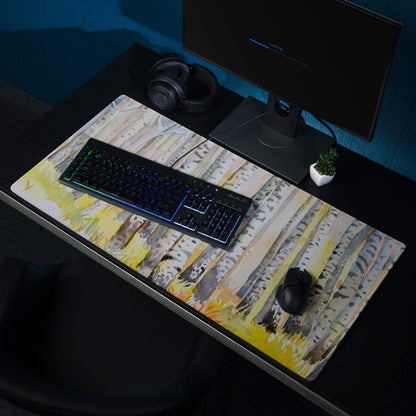 Watercolor birch forest pastel gaming mouse pad with non-slip surface