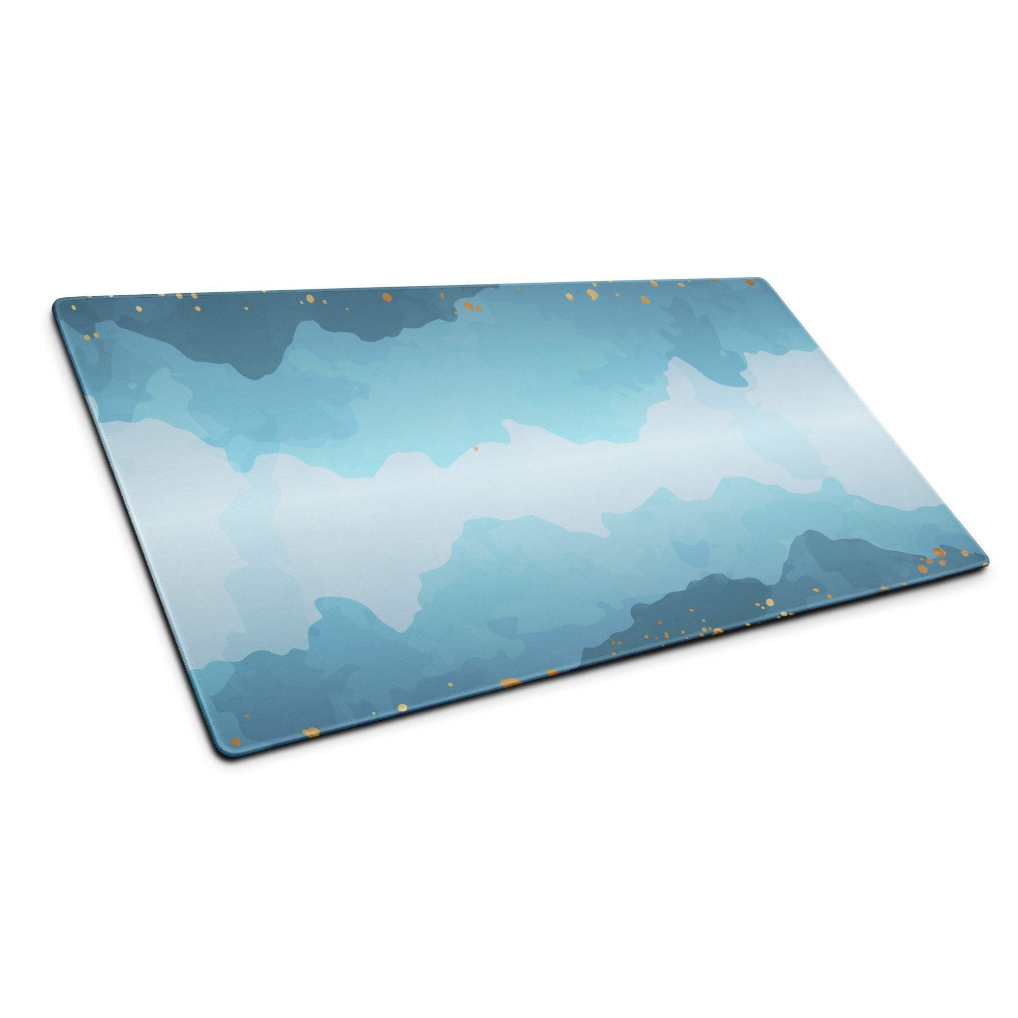 Abstract calm oceanic blue gradient glass cutting board with gold speckles