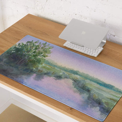 Watercolor landscape pastel gaming mouse pad with serene trees and skies