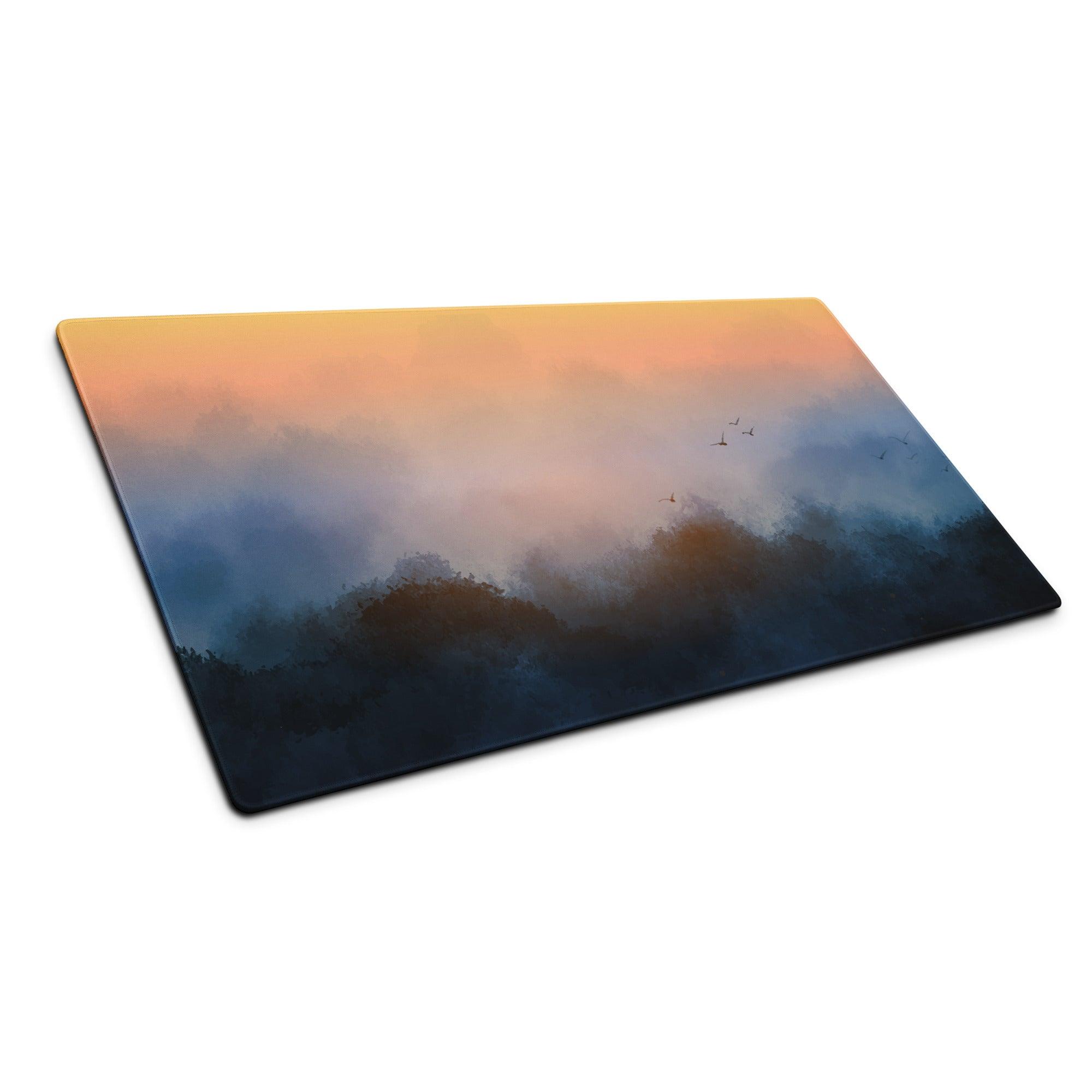 Large sunrise fog mountains gaming mouse pad with non-slip base