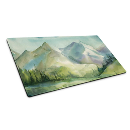 Watercolor mountain landscape rectangular glass cutting board with snow peaks