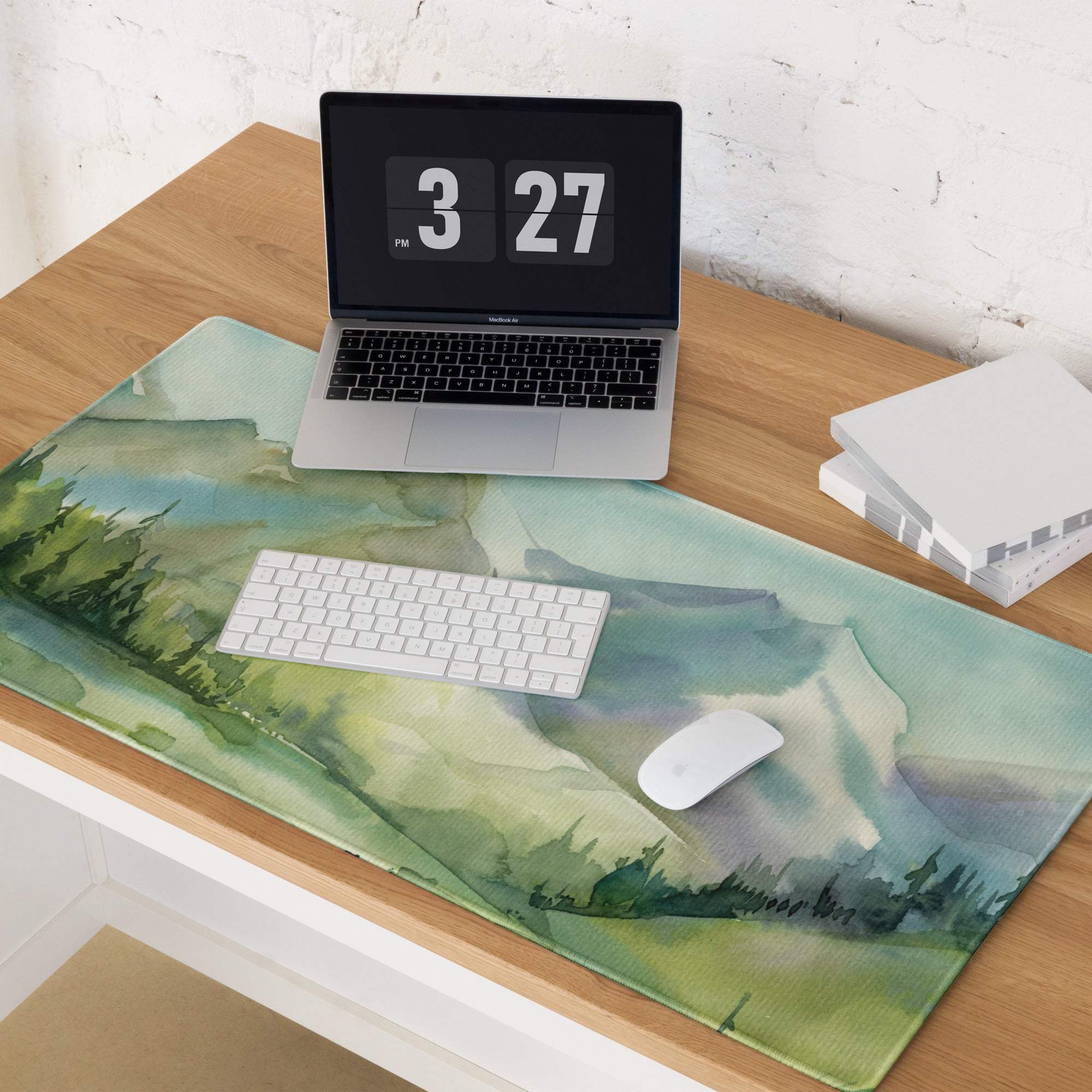 Watercolor mountain landscape large gaming mouse pad with non-slip base