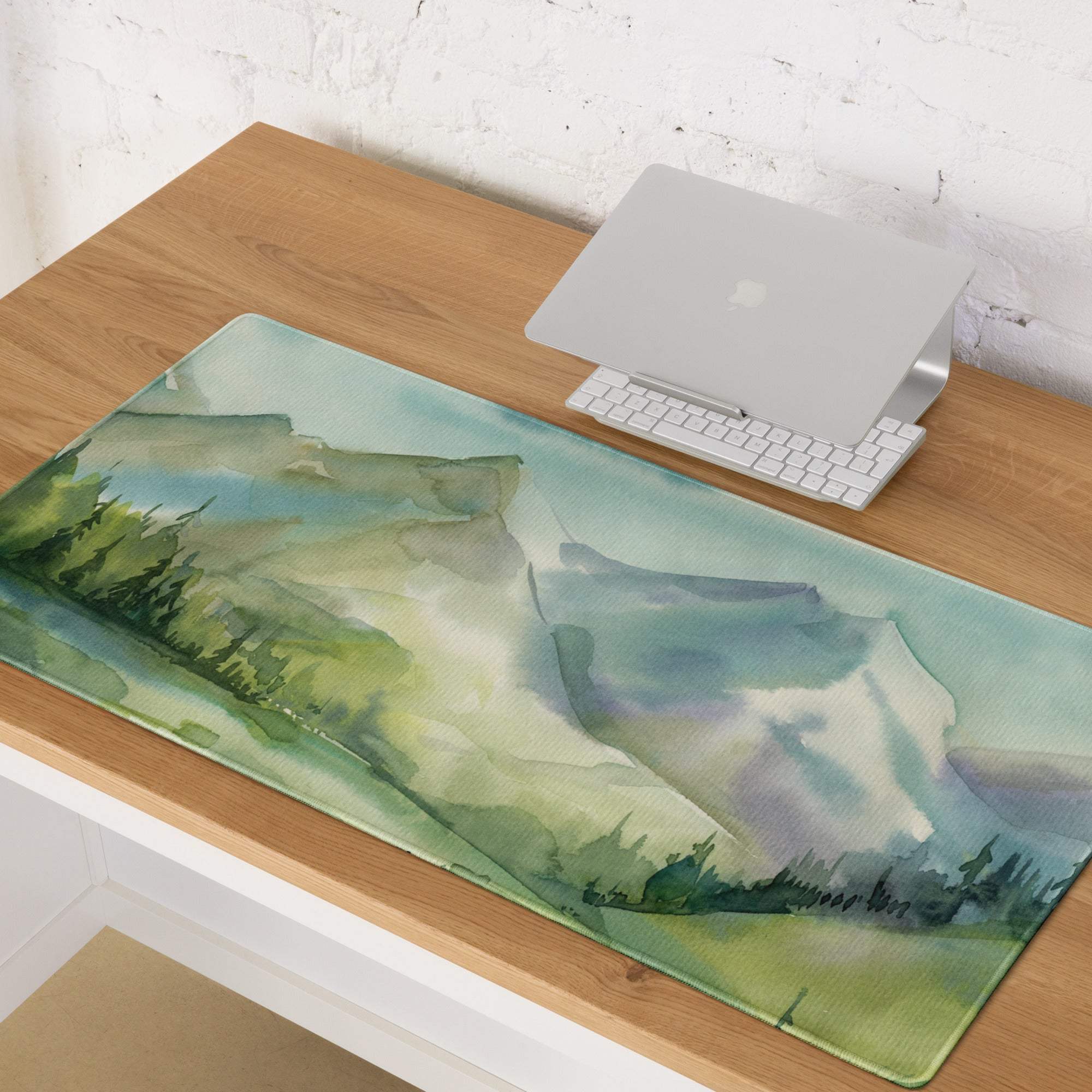 Watercolor mountain landscape large gaming mouse pad with non-slip base