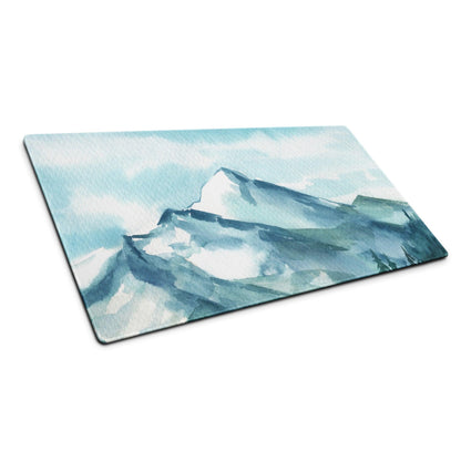 Rectangular glass cutting board with watercolor blue white mountain landscape