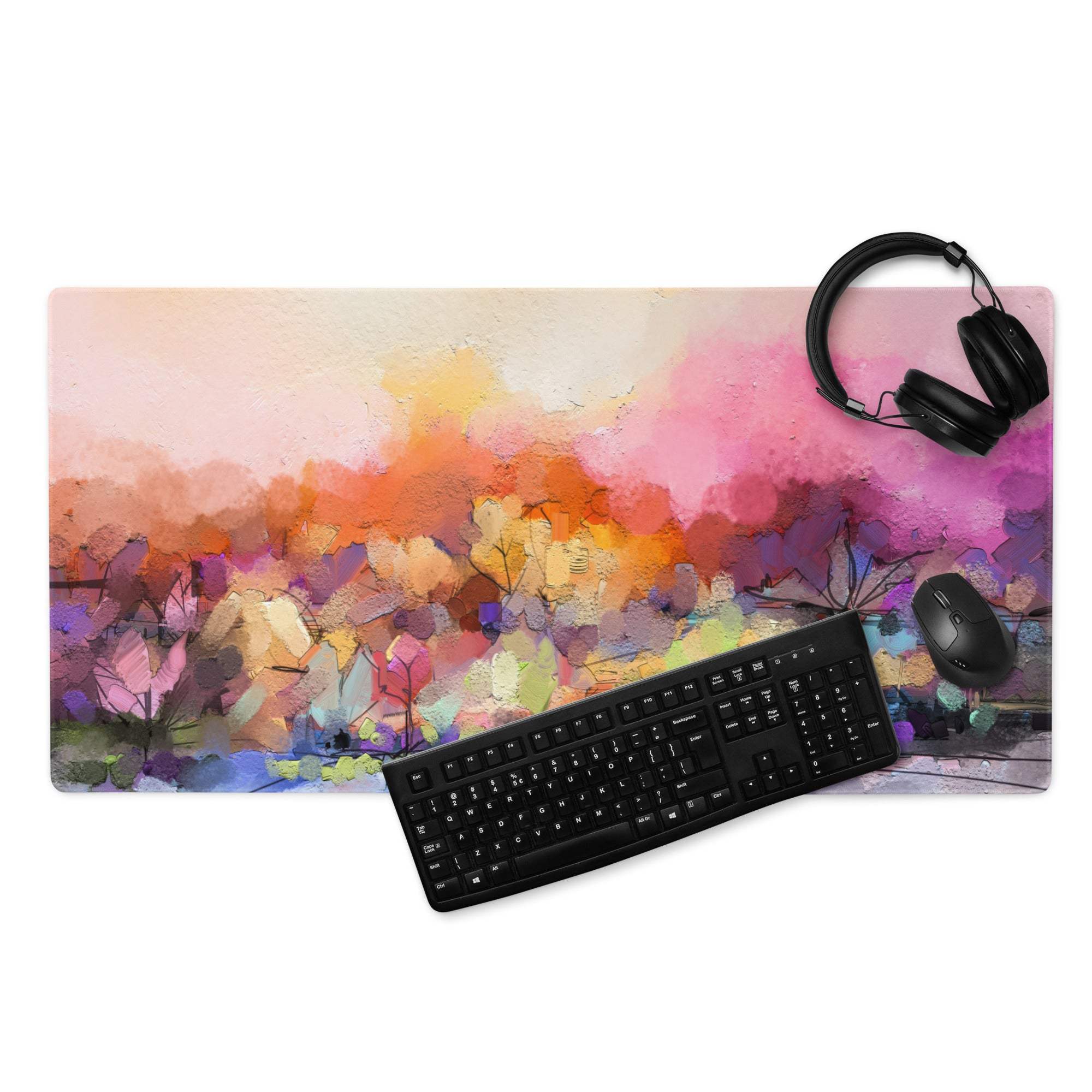 Vibrant abstract watercolor gaming mouse pad, large, non-slip base, stitched edges