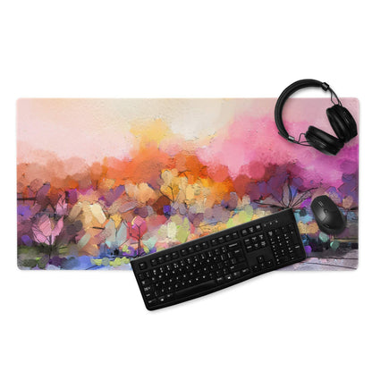 Vibrant abstract watercolor gaming mouse pad, large, non-slip base, stitched edges
