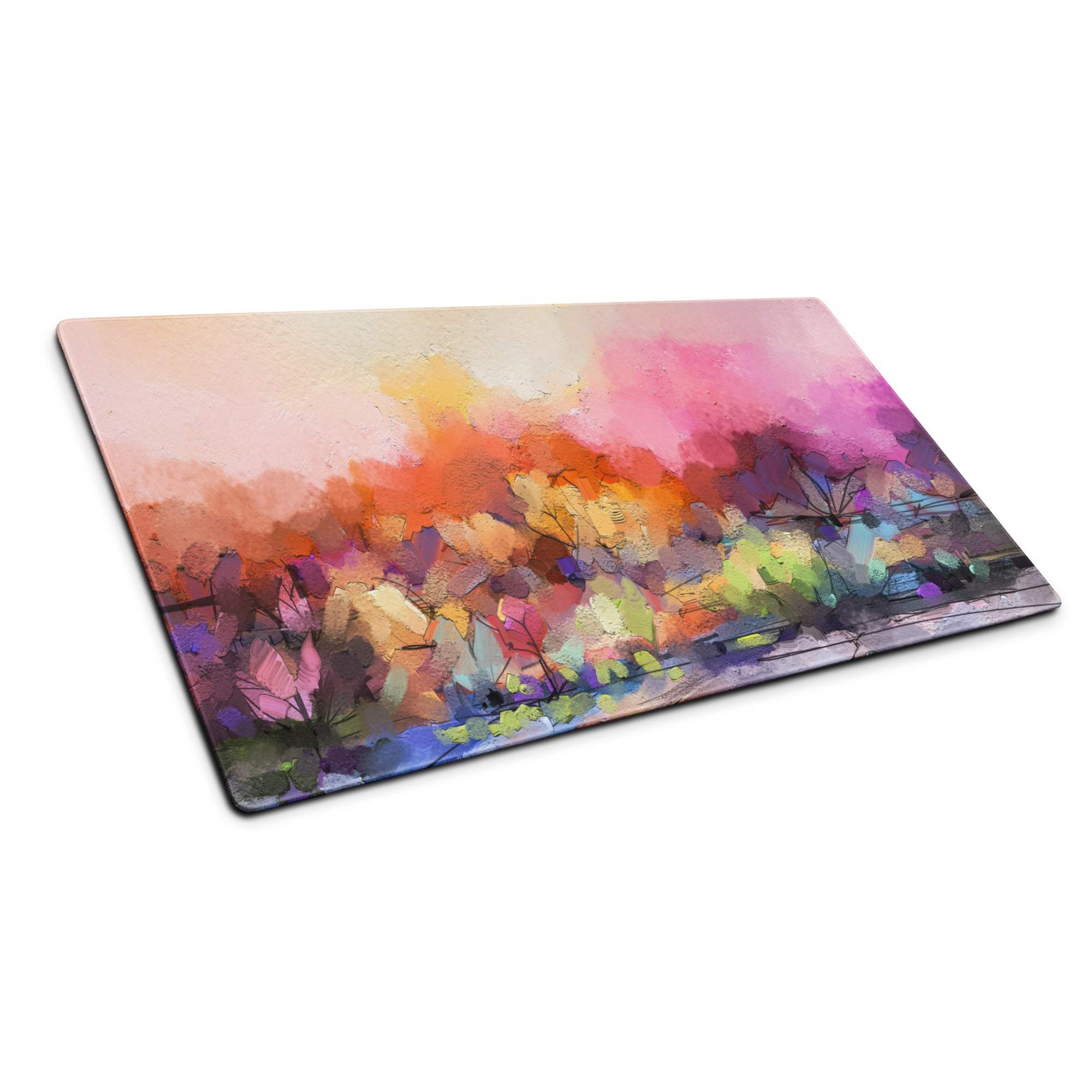 Vibrant abstract landscape glass cutting board in pink orange purple green hues