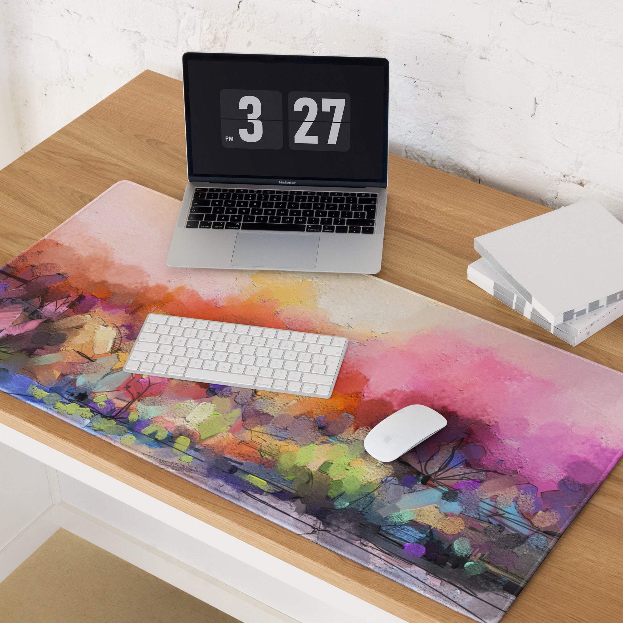 Vibrant abstract watercolor gaming mouse pad, large, non-slip base, stitched edges
