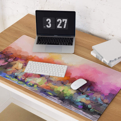 Vibrant abstract watercolor gaming mouse pad, large, non-slip base, stitched edges