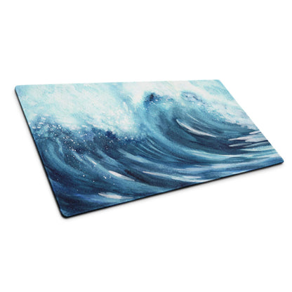 Blue ocean wave rectangular cutting board with glossy finish