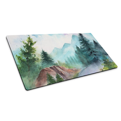 Watercolor mountain forest landscape glass cutting board with pine trees
