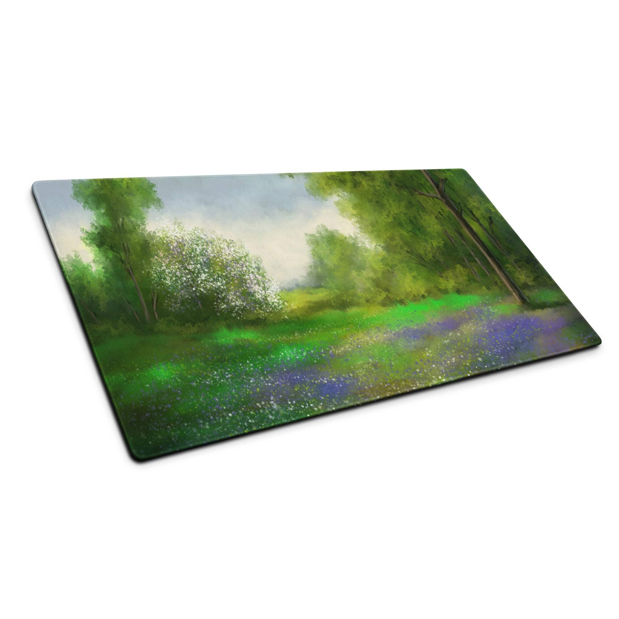 Impressionist calm green forest meadow glass cutting board with non-slip backing