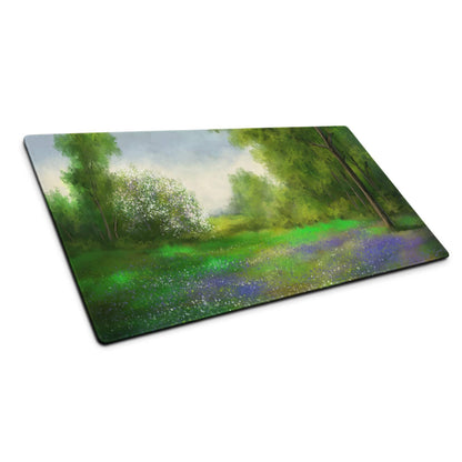 Impressionist calm green forest meadow glass cutting board with non-slip backing