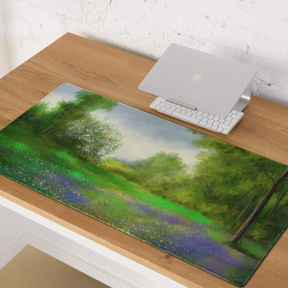 Impressionist calm green forest meadow gaming mouse pad with landscape