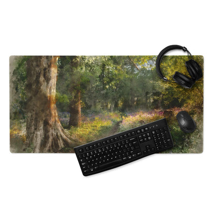 Artistic forest landscape large non-slip gaming mouse pad in calm green tones