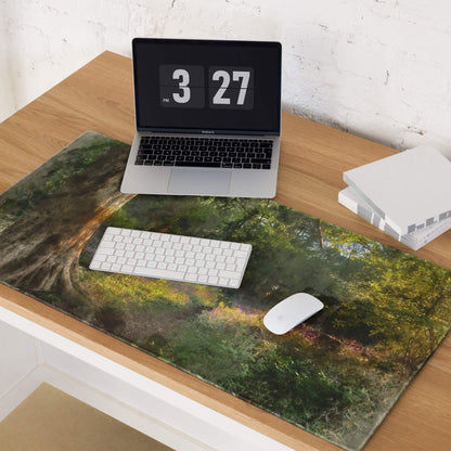 Artistic forest landscape gaming mouse pad with calm green tones