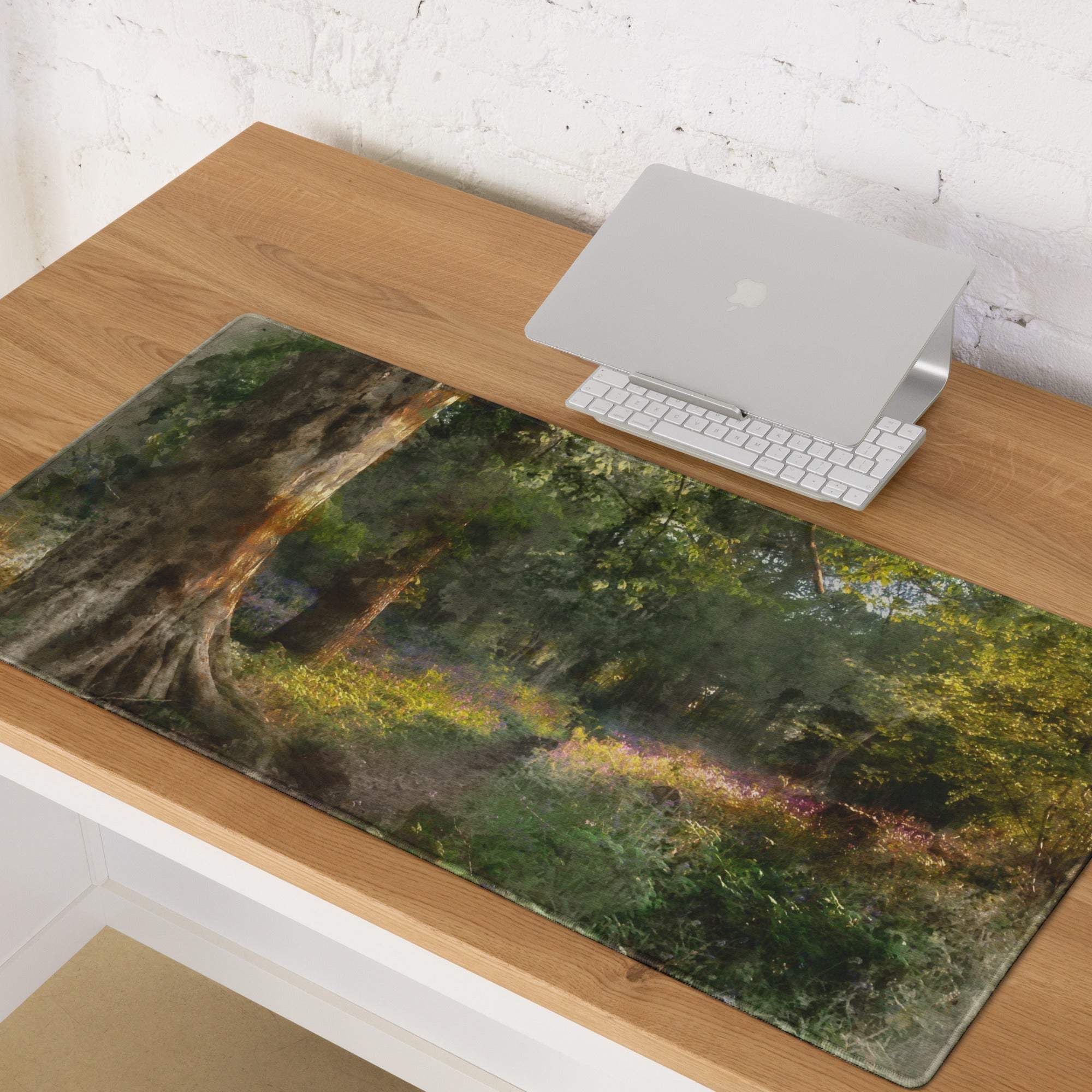 Artistic forest landscape large non-slip gaming mouse pad with mossy trees