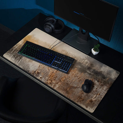 Extra large watercolor landscape gaming mouse pad in warm sepia tones