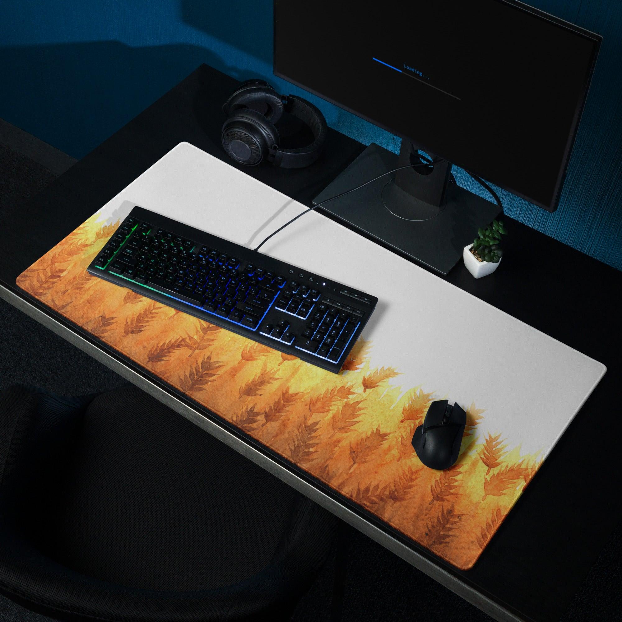 Autumn Leaves large gaming mouse pad with orange wheat field design
