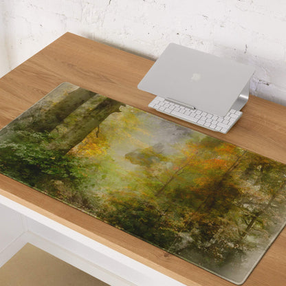 Large autumn forest watercolor gaming mouse pad with non-slip base