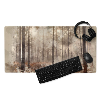 Watercolor forest scene mouse pad in moody browns, large non-slip gaming pad