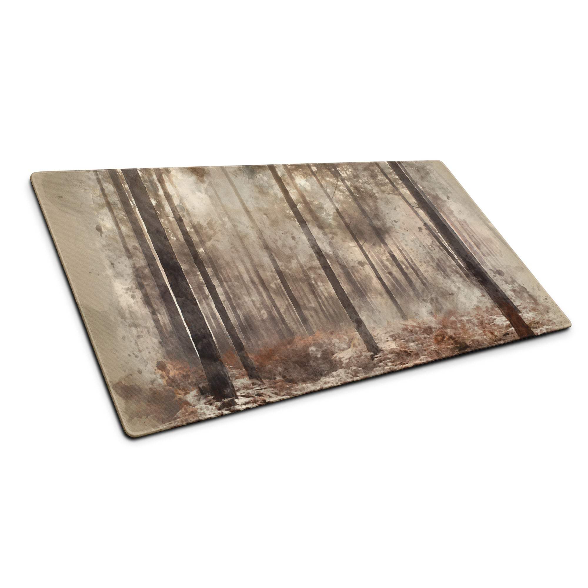 Watercolor forest scene cutting board on large moody browns gaming mouse pad