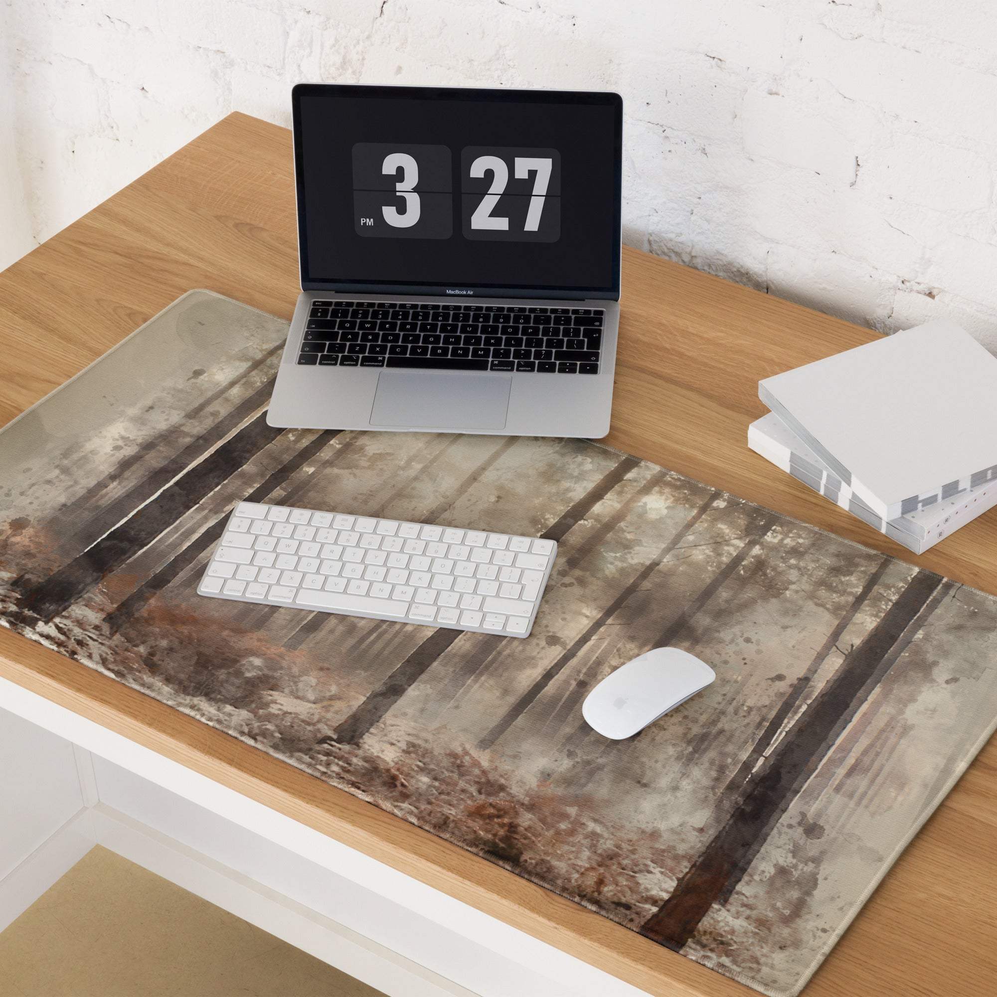 Watercolor forest scene moody browns large gaming mouse pad with rustic trees