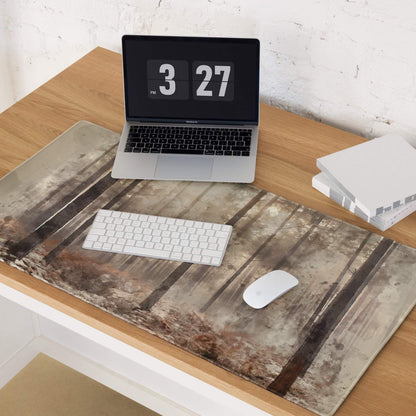 Watercolor forest scene moody browns large gaming mouse pad with rustic trees