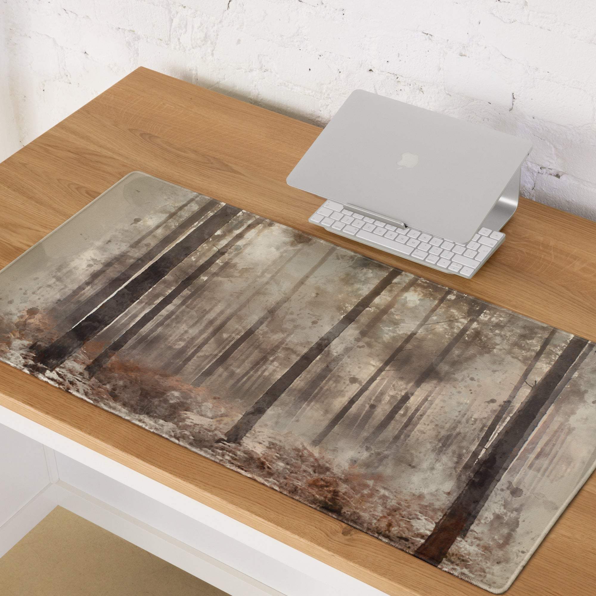 Watercolor forest scene moody browns large gaming mouse pad with non-slip base