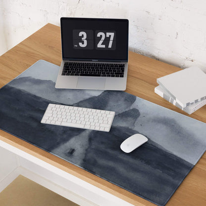 Gray watercolor mountain landscape gaming mousepad with non-slip base