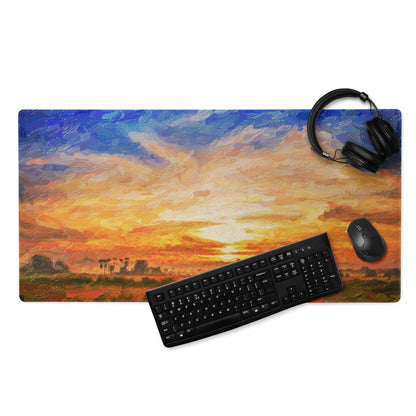 Vibrant impressionist sunset gaming mouse pad with non-slip base