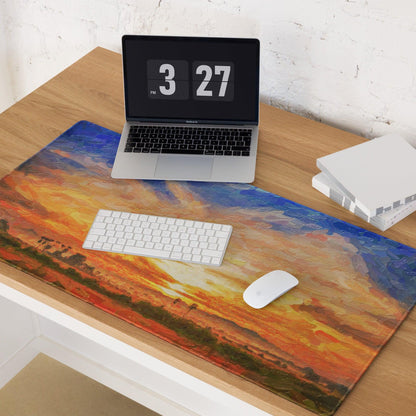 Vibrant impressionist sunset landscape gaming mouse pad, large non-slip base
