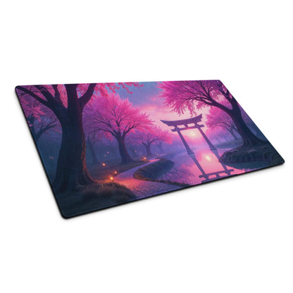 Dreamy purple pink cherry blossom gaming mouse pad with torii gate