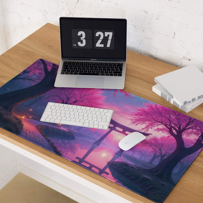 Vibrant pink purple cherry blossom gaming mousepad with torii gate