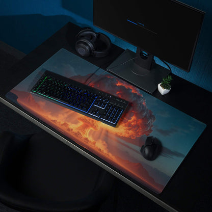 Dynamic fiery orange nuclear explosion gaming mouse pad