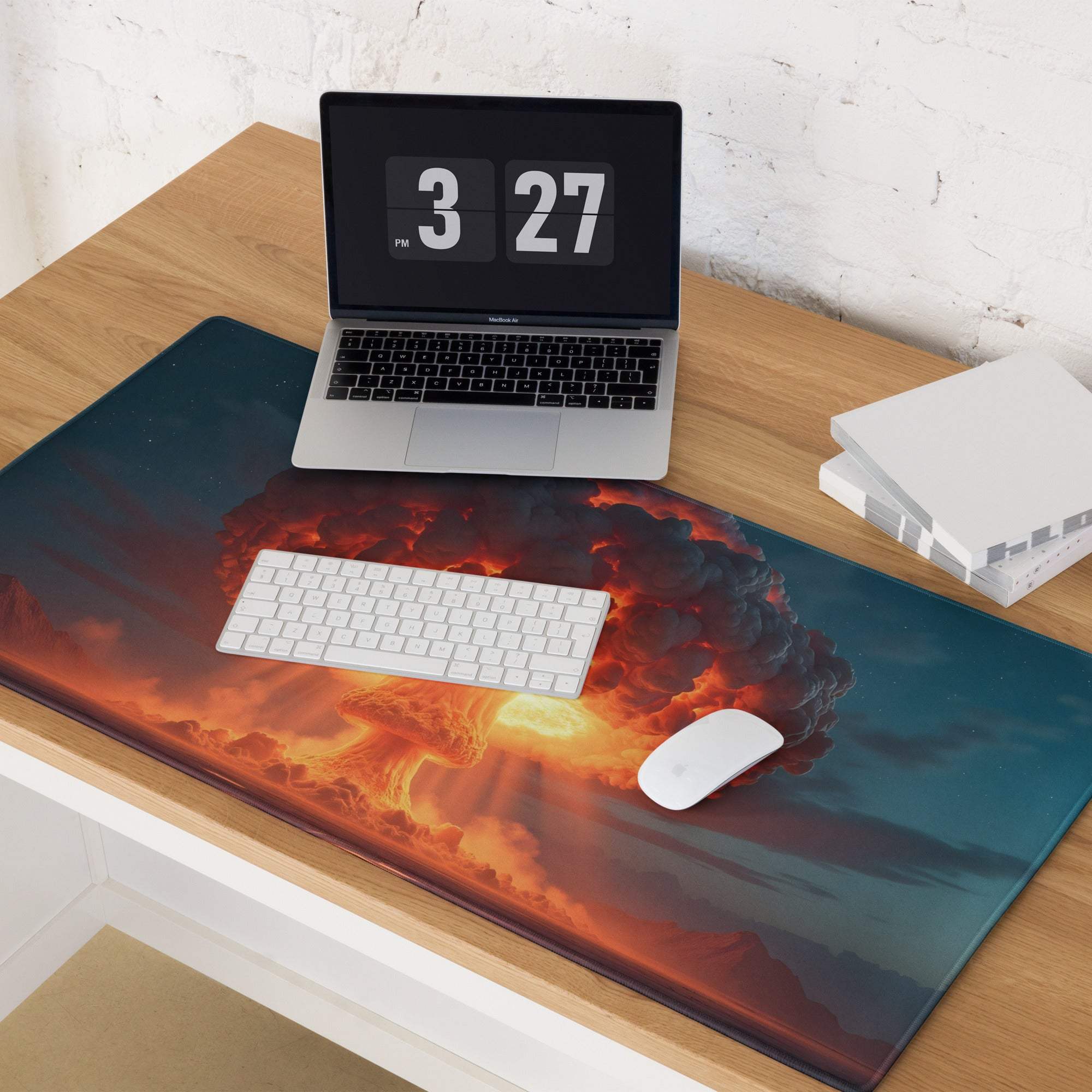 Dynamic fiery orange nuclear explosion gaming mouse pad