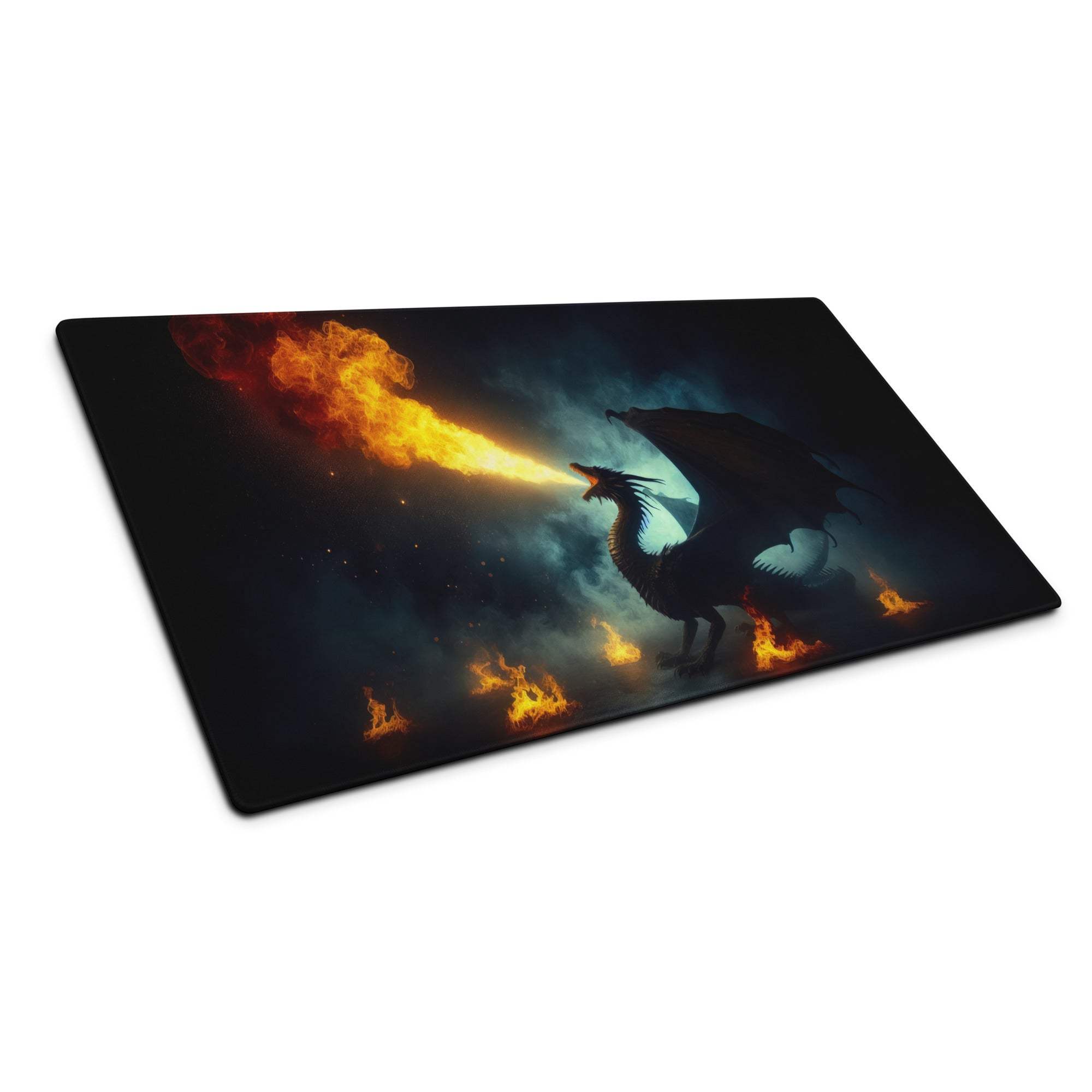 Dark Dragon Fire gaming mouse pad with dragon breathing flames