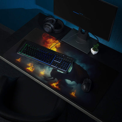 Dark Dragon Fire gaming mouse pad with black fiery flame creature design
