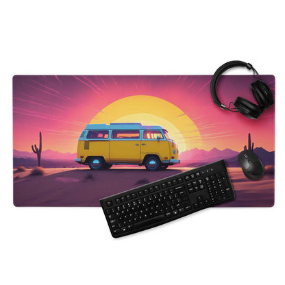 Retro desert sunset gaming mousepad with yellow van