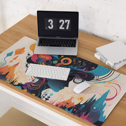 Vibrant abstract fantasy woman gaming mouse pad with colorful swirls