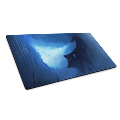 Epic Fantasy Blue Dragon Nightfall gaming mouse pad with underwater dragon silhouette