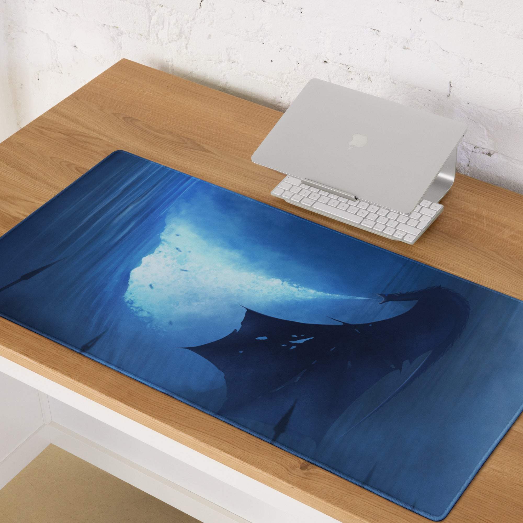 Blue ocean manta ray gaming mousepad with dragon nightfall design