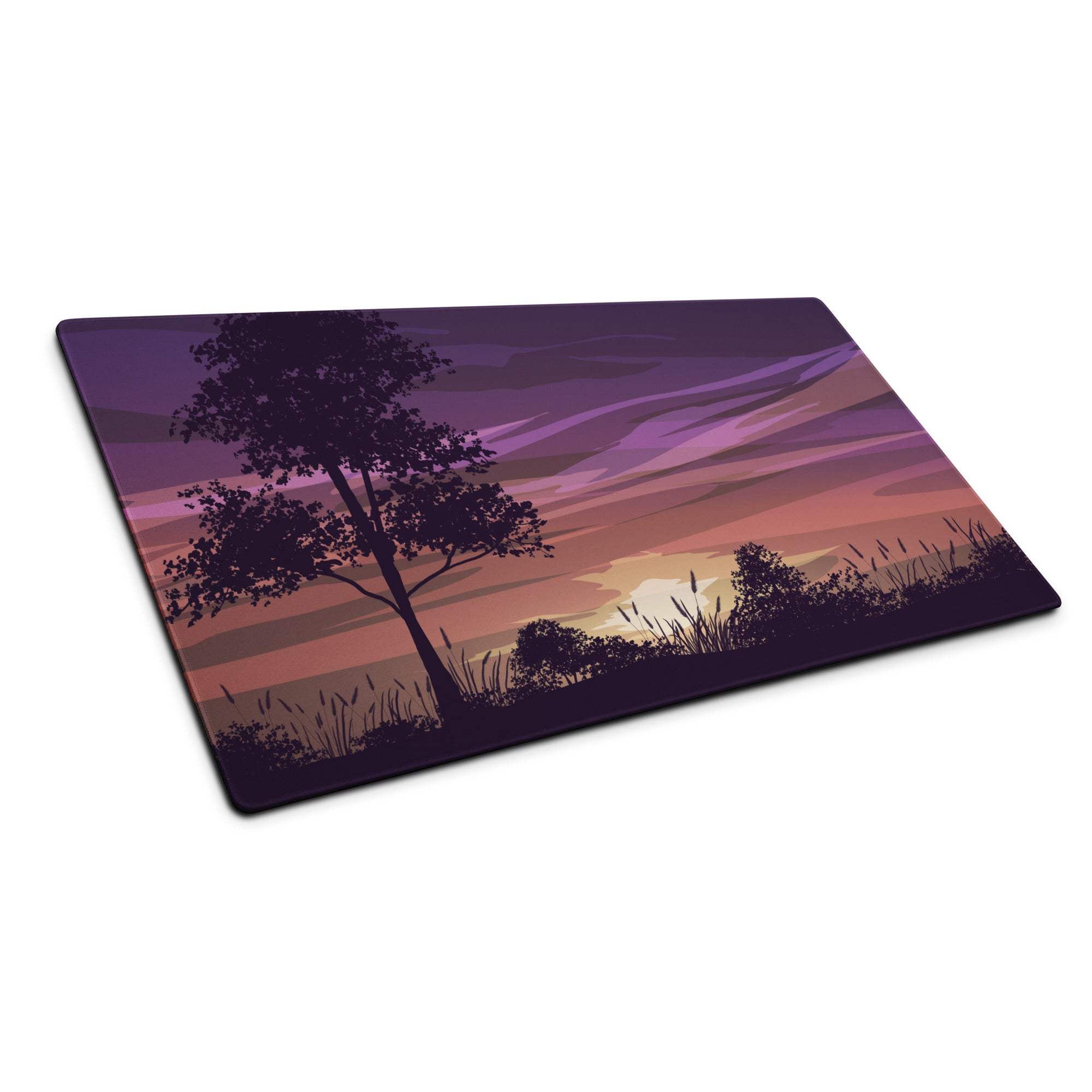 Sunset silhouette purple mood large gaming mouse pad with stylized sunset scene
