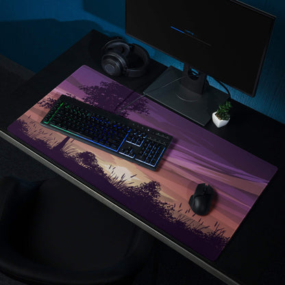 Purple pink gradient sunset silhouette large gaming mouse pad