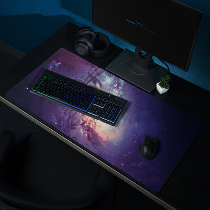 Cosmic galaxy mouse pad with purple pink nebula and stars large gaming surface