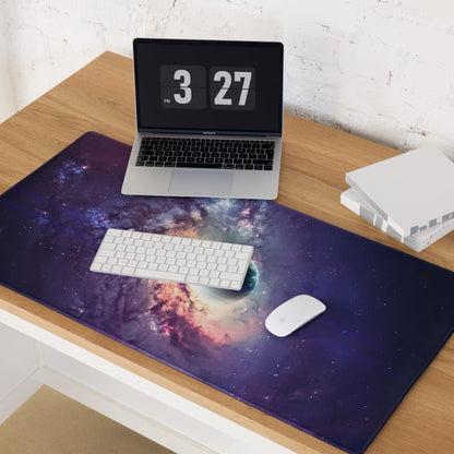 Cosmic galaxy mouse pad with purple pink nebula stars large gaming surface