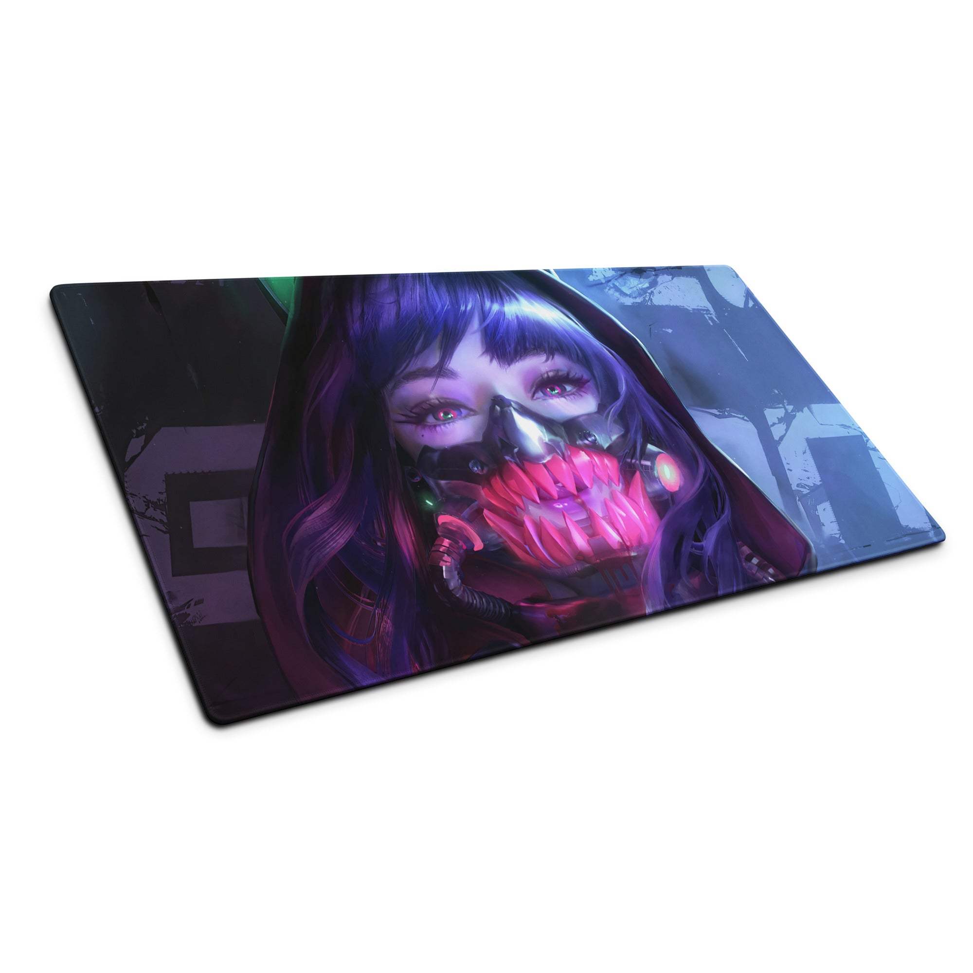 Cyberpunk neon purple anime girl gaming mouse pad with non-slip base