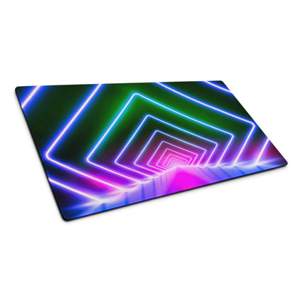 Neon geometric tunnel RGB gaming mouse pad with non-slip backing